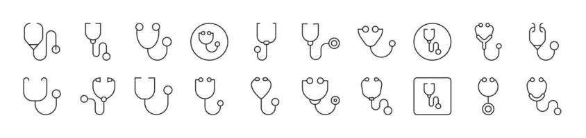 Stethoscope Set of Thin Icons. Editable Stroke. Suitable for Web Sites, Books, Cards, Apps vector