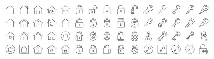 Collection of Real Estate Related Line Icons. Editable Stroke for Design, Web Sites, Apps, Cards. Contains Linear Images of House and Key vector