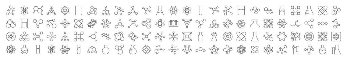 Science Bundle of Related Line Icons. Editable Stroke for Design, Web Sites, Apps, Cards. Contains Linear Images of Chemical Compound, Atom, Laboratory Bulb vector