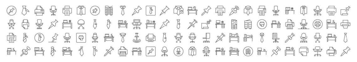 Set of Office Related Line Icons. Editable Stroke for Design, Web Sites, Apps, Cards. Contains Linear Images of Push Button, Tie, Workspace vector