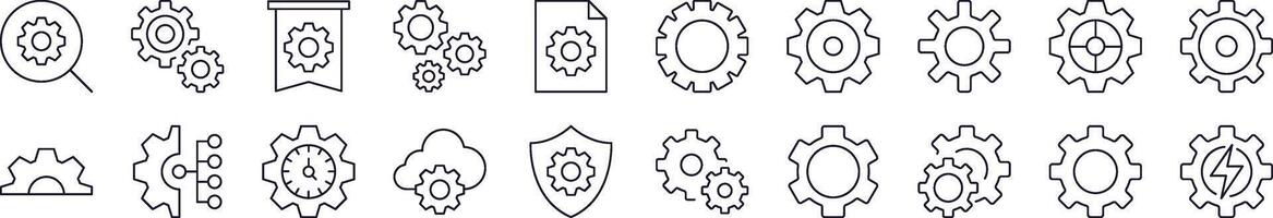 Gear Line Icon Collection. Editable Stroke. Minimalistic Linear Pictogram for Design of Cards, Apps, Banners, Posts vector