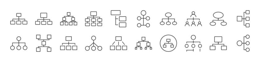 Mind Map or Hierarchy Bundle of Thin Icons. Editable Stroke. Suitable for Web Sites, Books, Cards, Apps vector