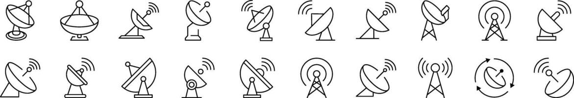 Pack of Line Icons of Satellite Dish. Editable Stroke. Minimalistic Linear Pictogram for Design of Cards, Apps, Banners, Posts vector