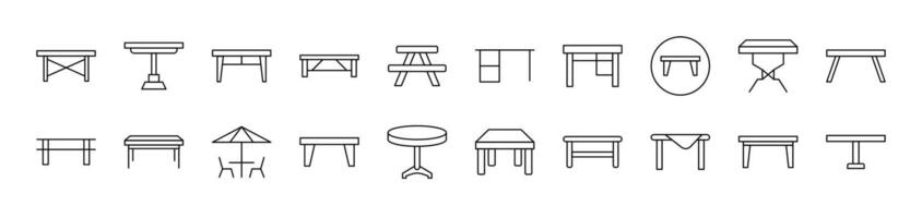 Table Thin Icons Collection. Editable Stroke. Suitable for Web Sites, Books, Cards, Apps vector