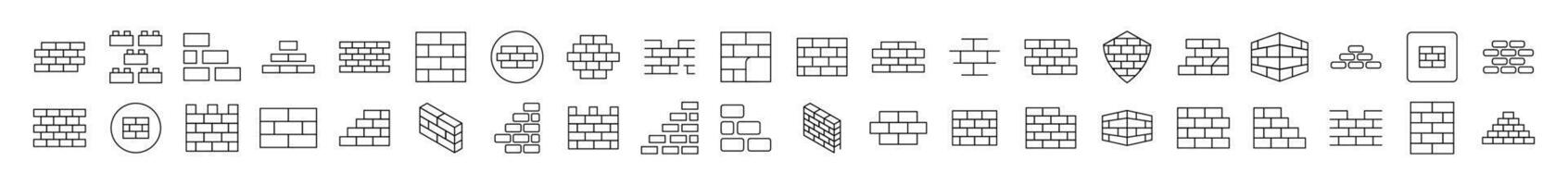 Brick Wall, Construction Outline Simple Linear Image Collection. Editable Stroke. Suitable for Web Sites, Books, Cards, Apps vector