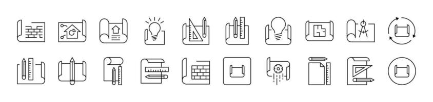 Drafts and Drawings Pack of Thin Icons. Editable Stroke. Suitable for Web Sites, Books, Cards, Apps vector