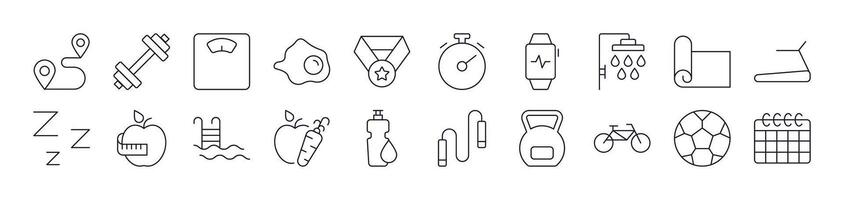 Collection of Line Icons of Healthy Lifestyle, Fitness, Wellness Drawn with Thin Line for apps, web sites, banners, infographics and other types of design vector