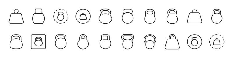Kettlebell or Weight Related Line Icons for Web Sites, Books, Cards, Apps. Editable Stroke. Suitable for Web Sites, Books, Cards, Apps vector