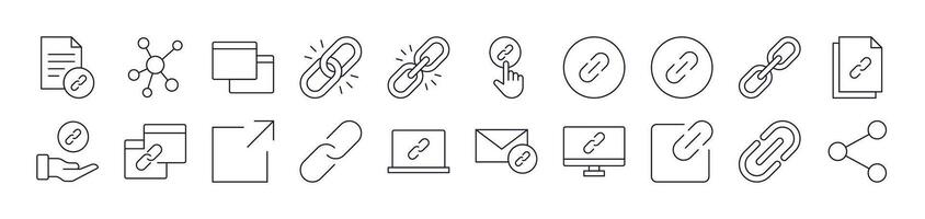 Link and Share Line Icon Pack. Editable Stroke. Minimalistic Linear Pictogram for Design of Cards, Apps, Banners, Posts vector