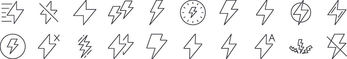 Lightning Line Icon Bundle. Editable Stroke. Minimalistic Linear Pictogram for Design of Cards, Apps, Banners, Posts vector
