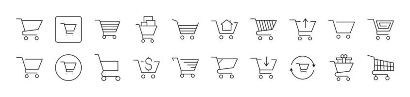 Shopping Cart Simple Isolated Line Icons Collection. Editable Stroke. Suitable for Web Sites, Books, Cards, Apps vector