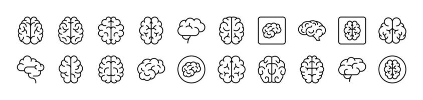 Brain Icon Set for UI, Placards, Books, Apps. Editable Stroke. Suitable for Web Sites, Books, Cards, Apps vector