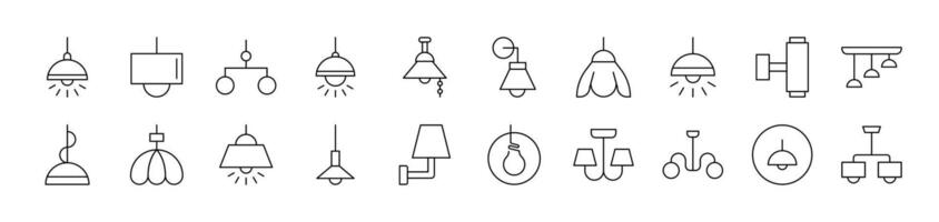 Lamps and Chandeliers Thin Icons Collection. Editable Stroke. Suitable for Web Sites, Books, Cards, Apps vector