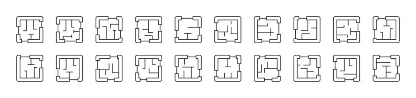 Floor Plan Pack of Thin Icons. Editable Stroke. Suitable for Web Sites, Books, Cards, Apps vector