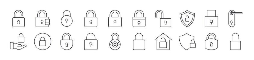 Lock Outline Web Line Icons Collection. Editable Stroke. Minimalistic Linear Pictogram for Design of Cards, Apps, Banners, Posts vector