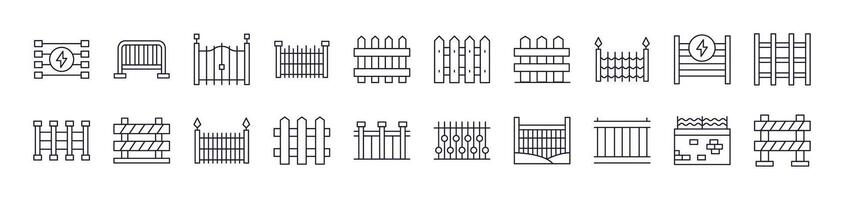 Collection of Icons of Fence Drawn with Thin Line for apps, web sites, banners, infographics and other types of design vector
