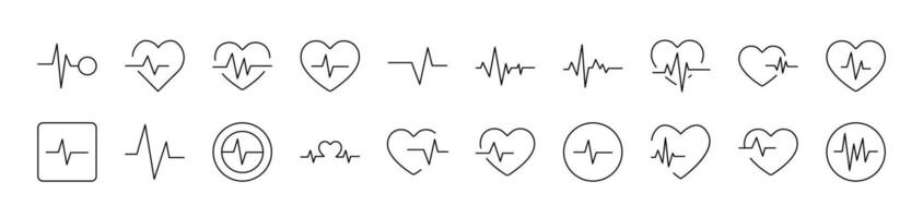 Pulse and Cardiogram Icon Set for UI, Placards, Books, Apps. Editable Stroke. Suitable for Web Sites, Books, Cards, Apps vector