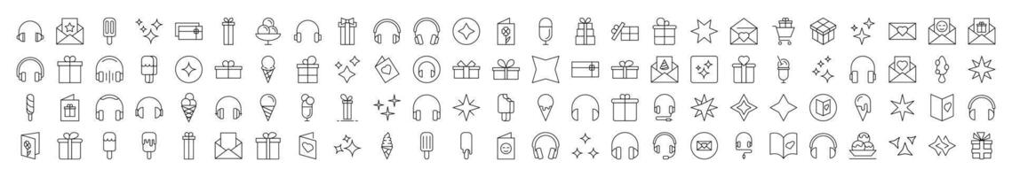 Simple Linear Icon of Party, Holiday, Headphones, Postcard. Editable Stroke. Minimalistic Linear Pictogram for Design of Cards, Apps, Banners, Posts vector