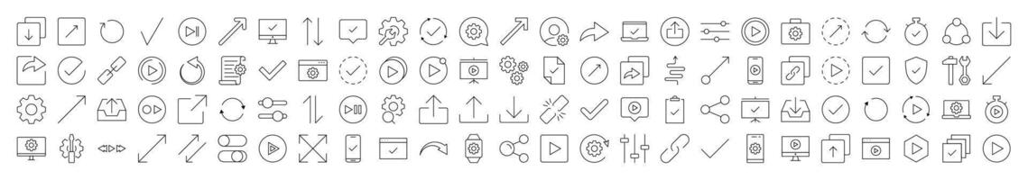Arrows, Share, Check, Turn, Download, Settings Thin Icons Collection. Editable Stroke. Suitable for Web Sites, Books, Cards, Apps vector
