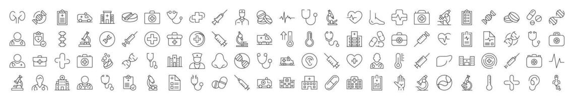 Hospital Icon Collection. Contains Icons of Organs, Doctor, Pills, Syringe, Clinic that Can Be Used for Design of Cards, Posts, Apps, Web Sites vector