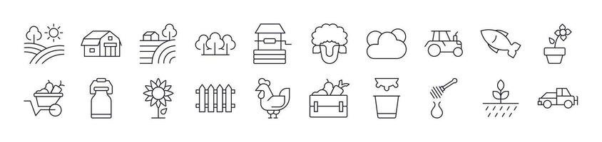Collection of Images of Field, Farm, Garden Drawn with Thin Line for apps, web sites, banners, infographics and other types of design vector