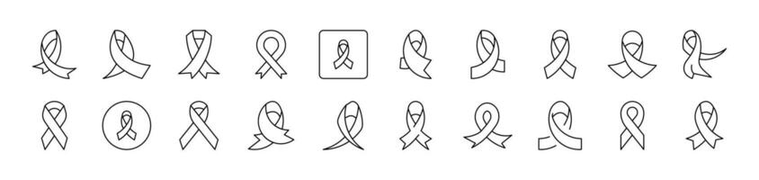 Cancer Pink Ribbon Related Icon Set. Editable Stroke. Suitable for Web Sites, Books, Cards, Apps vector