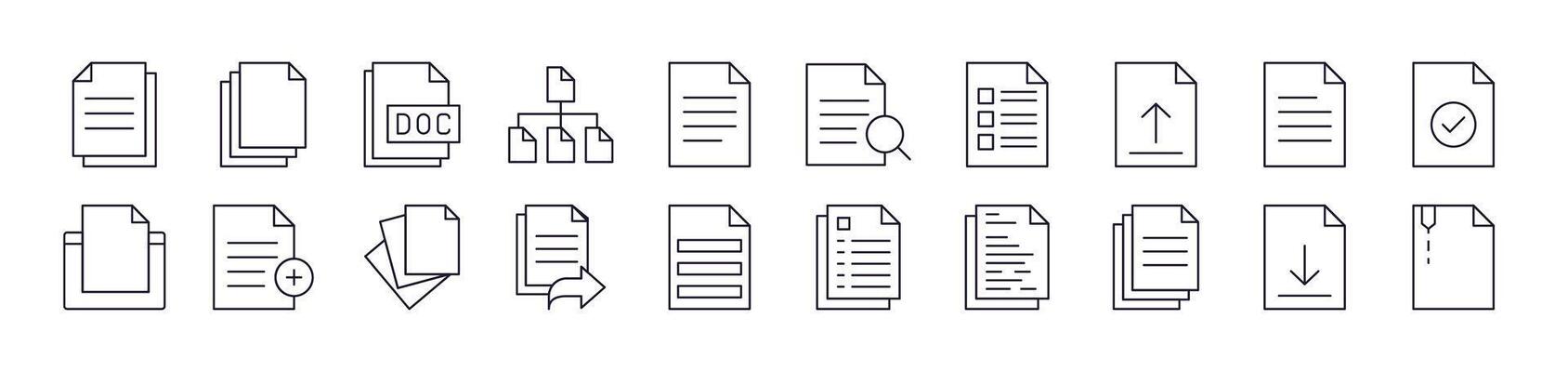 Collection of Outline Signs of Documents, Clipboards, Office Drawn with Thin Line for apps, web sites, banners, infographics and other types of design