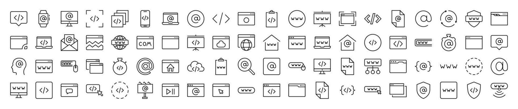 web página, diseño, programación contorno imagen recopilación. editable ataque. Perfecto para infografía, artículos, libros, volantes, pancartas vector