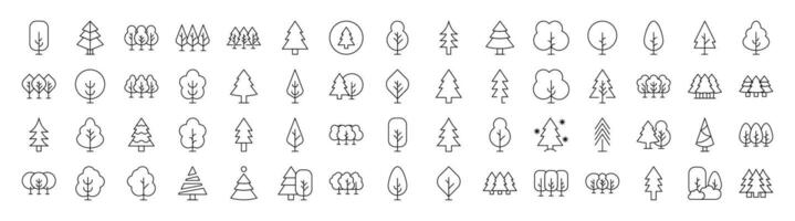 Tree and Forest Line Icon Pack. Modern Collection for Design, Web Sites, Apps, Cards. Contains Linear Images of Deciduous and Coniferous Trees vector