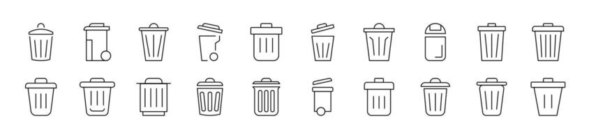 Trash Can Simple Isolated Line Icons Collection. Editable Stroke. Suitable for Web Sites, Books, Cards, Apps vector