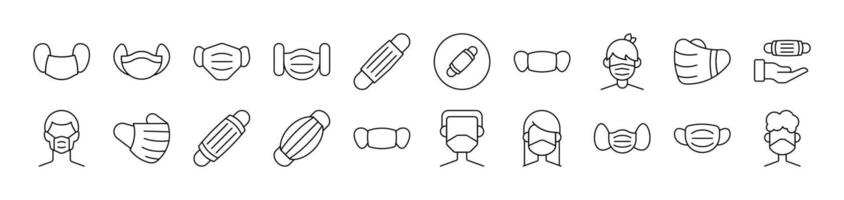 Collection of Images of Medical Face Mask Drawn with Thin Line for apps, web sites, banners, infographics and other types of design vector