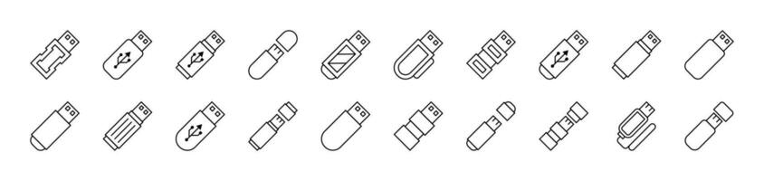 Flash Card or Memory Card Related Icon Set. Editable Stroke. Suitable for Web Sites, Books, Cards, Apps vector