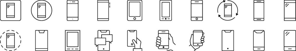 Set of Line Icons of Smartphone. Editable Stroke. Minimalistic Linear Pictogram for Design of Cards, Apps, Banners, Posts vector