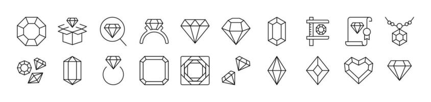 Diamond, Gem Collection of Signs of Crystals Drawn with Thin Line for apps, web sites, banners, infographics and other types of design vector