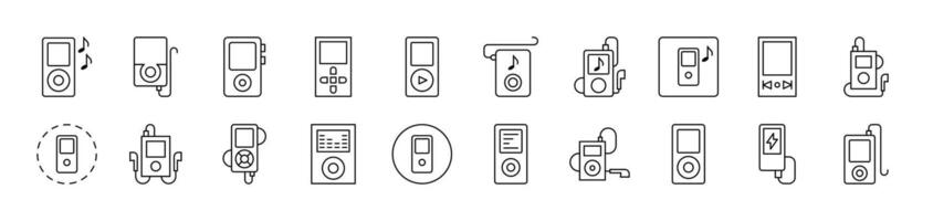 Bundle of Line Icons of Music Player. Editable Stroke. Minimalistic Linear Pictogram for Design of Cards, Apps, Banners, Posts vector