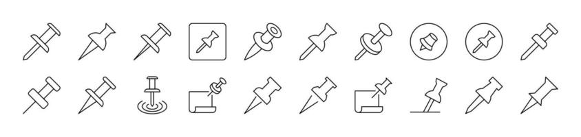 Push Pin for School and Office Bundle of Thin Icons. Editable Stroke. Suitable for Web Sites, Books, Cards, Apps vector