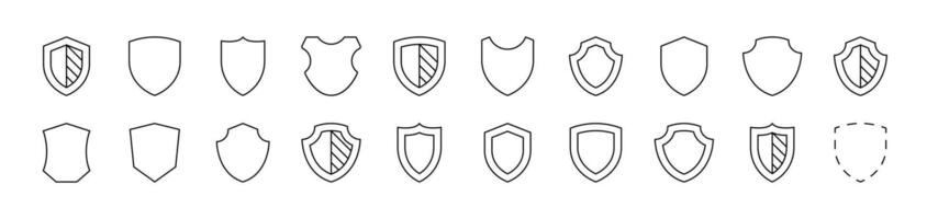 Set of Line Icons of Shield. Editable Stroke. Minimalistic Linear Pictogram for Design of Cards, Apps, Banners, Posts vector