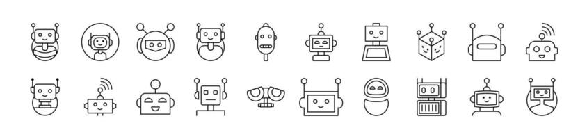 Pack of Line Icons of Robot. Editable Stroke. Minimalistic Linear Pictogram for Design of Cards, Apps, Banners, Posts vector