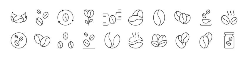 Coffee Grain Outline Web Line Icons Collection. Editable Stroke. Minimalistic Linear Pictogram for Design of Cards, Apps, Banners, Posts vector