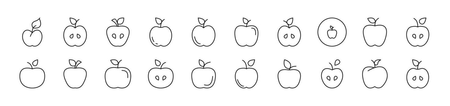 Apple Set of Thin Icons. Editable Stroke. Suitable for Web Sites, Books, Cards, Apps vector