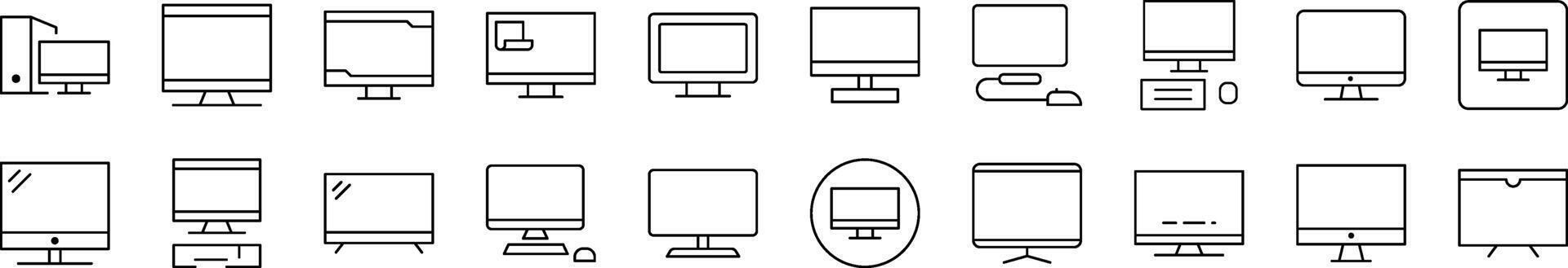 Set of Line Icons of Computer. Editable Stroke. Minimalistic Linear Pictogram for Design of Cards, Apps, Banners, Posts vector