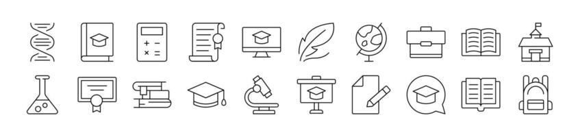 Collection of Icons of Briefcase, Microscope, Books Drawn with Thin Line for apps, web sites, banners, infographics and other types of design vector