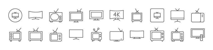 Set of Line Icons of Tv Set. Editable Stroke. Minimalistic Linear Pictogram for Design of Cards, Apps, Banners, Posts vector