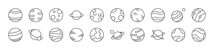 Planets and Celestial Bodies Bundle of Thin Icons. Editable Stroke. Suitable for Web Sites, Books, Cards, Apps vector