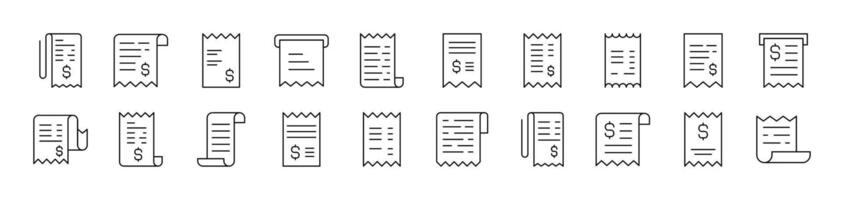 Store Receipt Outline Web Line Icons Collection. Editable Stroke. Minimalistic Linear Pictogram for Design of Cards, Apps, Banners, Posts vector