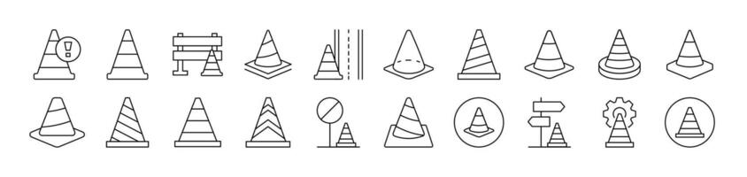 Traffic Cone Related Image Collection. Editable Stroke. Perfect for Infographics, Articles, Books, Flyers, Banners vector