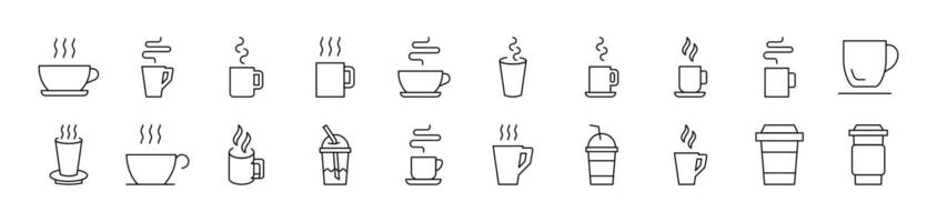 Coffee or Tea Cup Bundle of Thin Icons. Editable Stroke. Suitable for Web Sites, Books, Cards, Apps vector