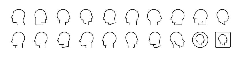 Collection of Line Icons of Faceless Person Profile. Editable Stroke. Minimalistic Linear Pictogram for Design of Cards, Apps, Banners, Posts vector