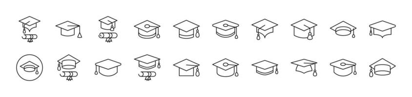 Academic Square Cap Related Icon Set. Editable Stroke. Suitable for Web Sites, Books, Cards, Apps vector