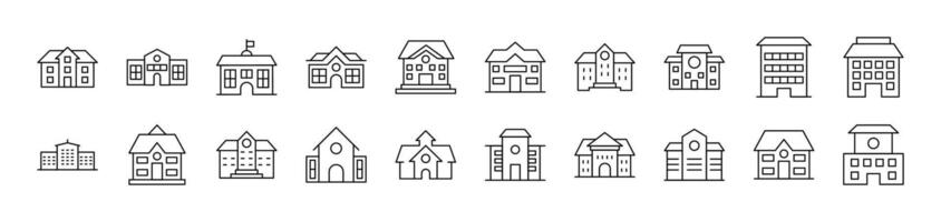 Building Set of Thin Icons. Editable Stroke. Suitable for Web Sites, Books, Cards, Apps vector